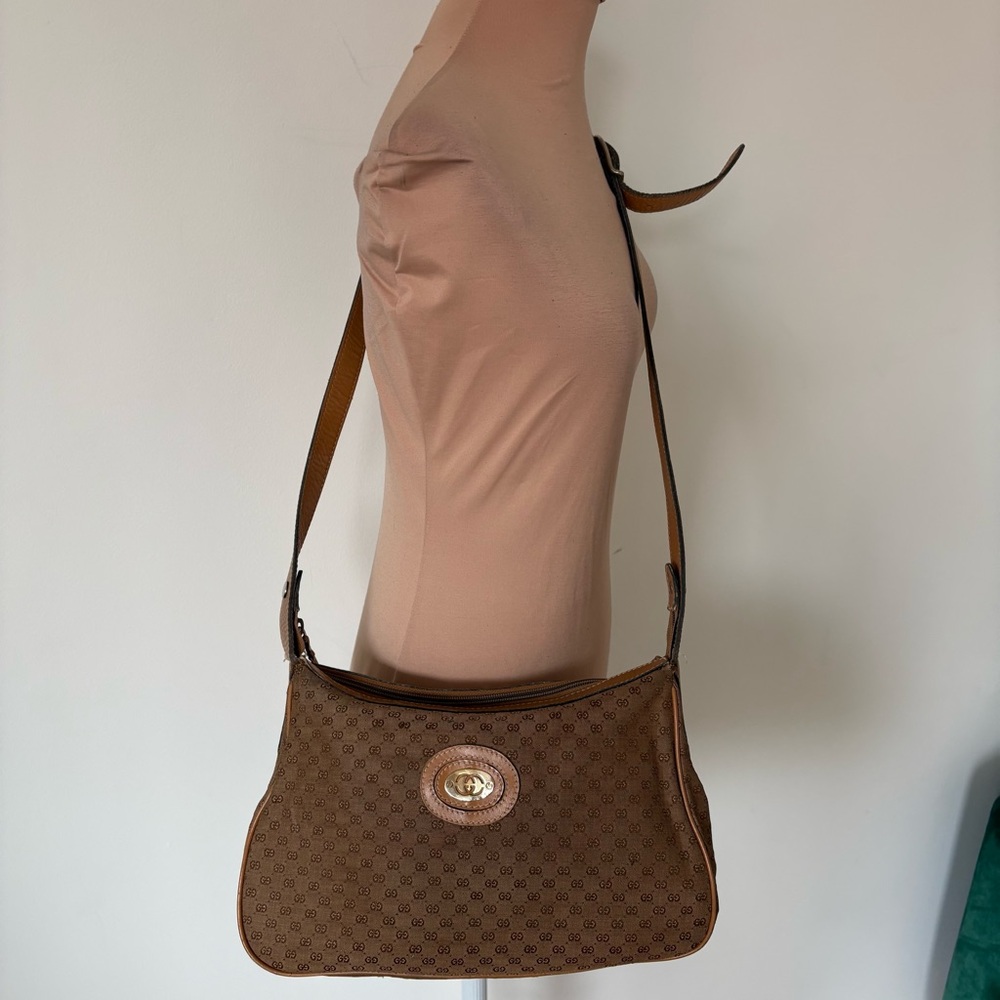 Gucci Vintage 80s GG Monogram Interlocking G Canvas Leather Trim Crossbody Bag - Picture 3 of 16